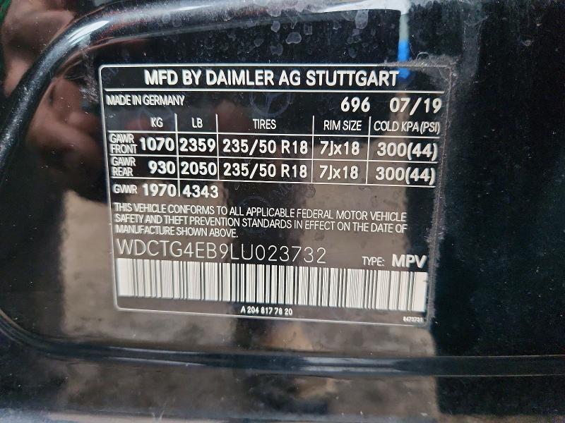2020 Mercedes-benz Gla მანქანა იყიდება აუქციონზე, vin: WDCTG4EB9LU023732, აუქციონის ნომერი: 48207036