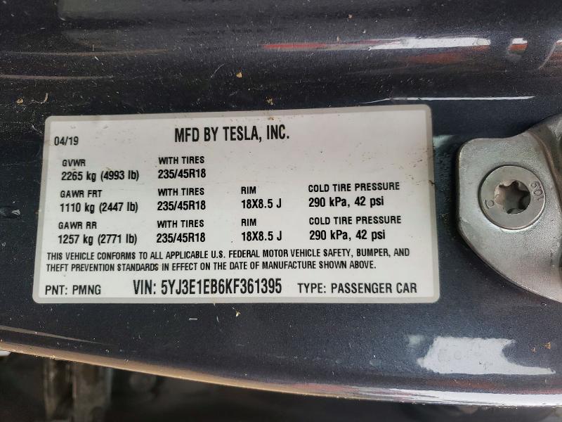 Aukcja sprzedaży 2019 Tesla Model 3, vin: 5YJ3E1EB6KF361395, numer aukcji: 46196676