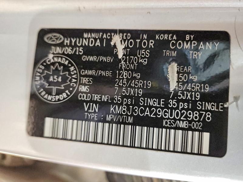 41988616 :رقم المزاد ، KM8J3CA29GU029878 vin ، 2016 Hyundai Tucson مزاد بيع