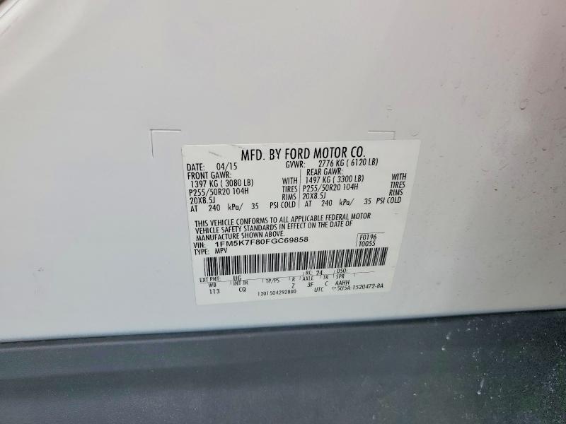 46455226 :رقم المزاد ، 1FM5K7F80FGC69858 vin ، 2015 Ford Explorer مزاد بيع