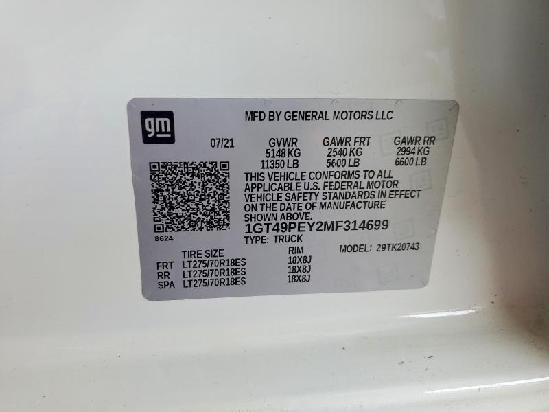 2021 Gmc Sierra მანქანა იყიდება აუქციონზე, vin: 1GT49PEY2MF314699, აუქციონის ნომერი: 47549276