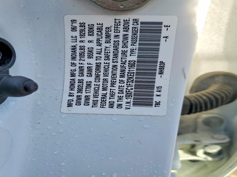 Aukcja sprzedaży 2019 Honda Civic, vin: 19XFC1F32KE011603, numer aukcji: 78060495