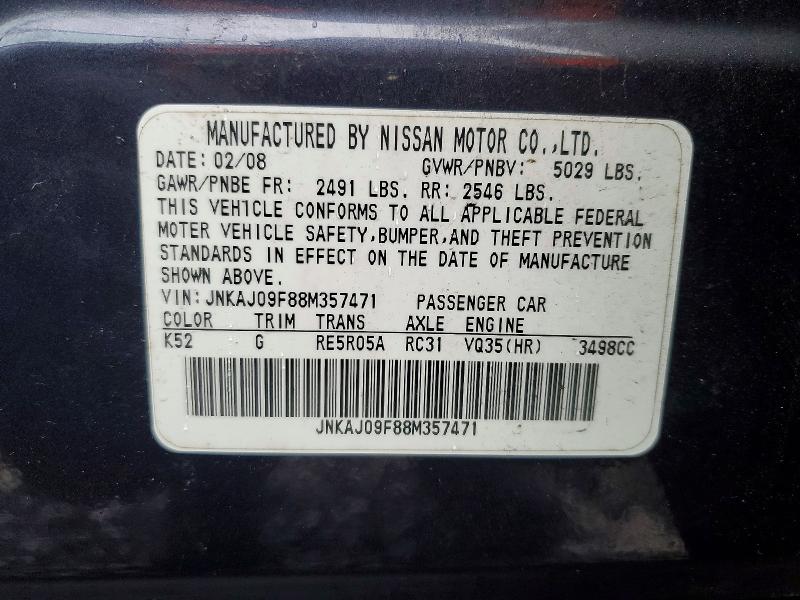 Продажа на аукционе авто 2008 Infiniti Ex35, vin: JNKAJ09F88M357471, номер лота: 46735506