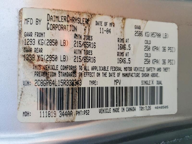 Продажа на аукционе авто 2005 Chrysler Town & Country, vin: 2C8GP64L15R338343, номер лота: 78500605