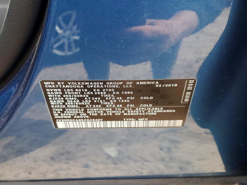 47807826 :رقم المزاد ، 1V2UR2CA9KC543497 vin ، 2019 Volkswagen Atlas مزاد بيع
