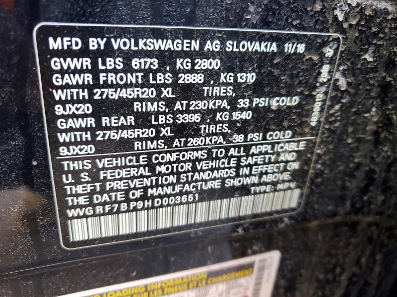 Продажа на аукционе авто 2017 Volkswagen Touareg, vin: WVGRF7BP9HD003651, номер лота: 46289906