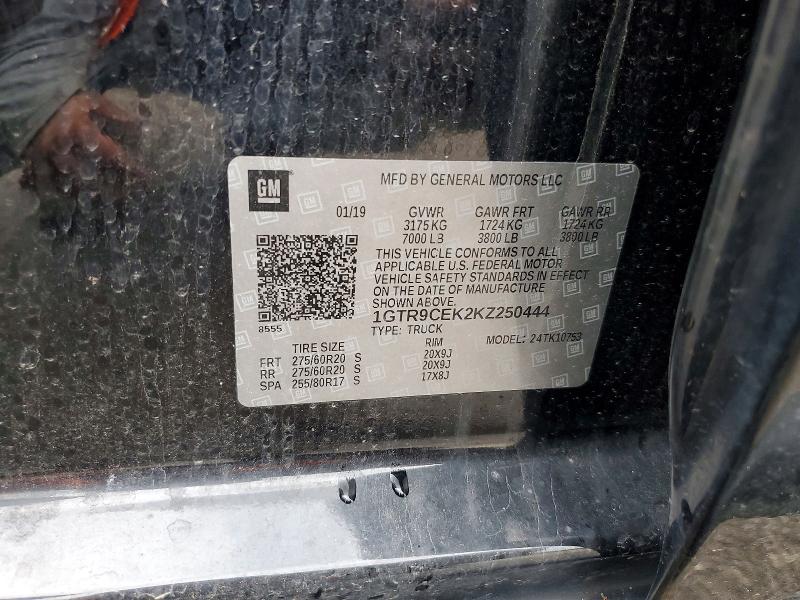 2019 Gmc Sierra მანქანა იყიდება აუქციონზე, vin: 1GTR9CEK2KZ250444, აუქციონის ნომერი: 47989046