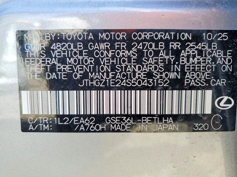 Aukcja sprzedaży 2025 Lexus Is 350, vin: JTHGZ1E24S5043152, numer aukcji: 46704166