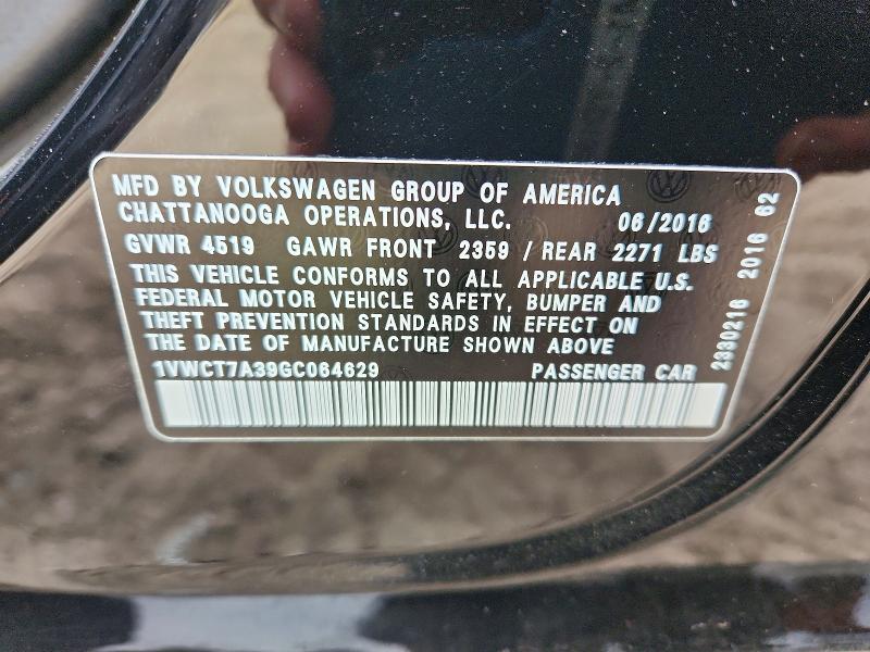 2016 Volkswagen Passat მანქანა იყიდება აუქციონზე, vin: 1VWCT7A39GC064629, აუქციონის ნომერი: 47281206