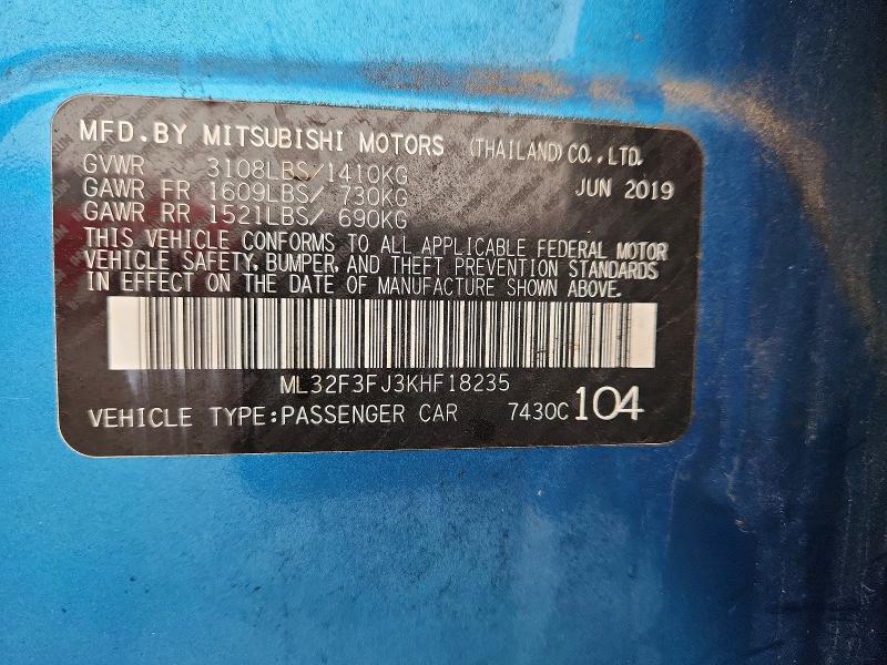 Продаж на аукціоні авто 2019 Mitsubishi Mirage, vin: ML32F3FJ3KHF18235, номер лоту: 79754765
