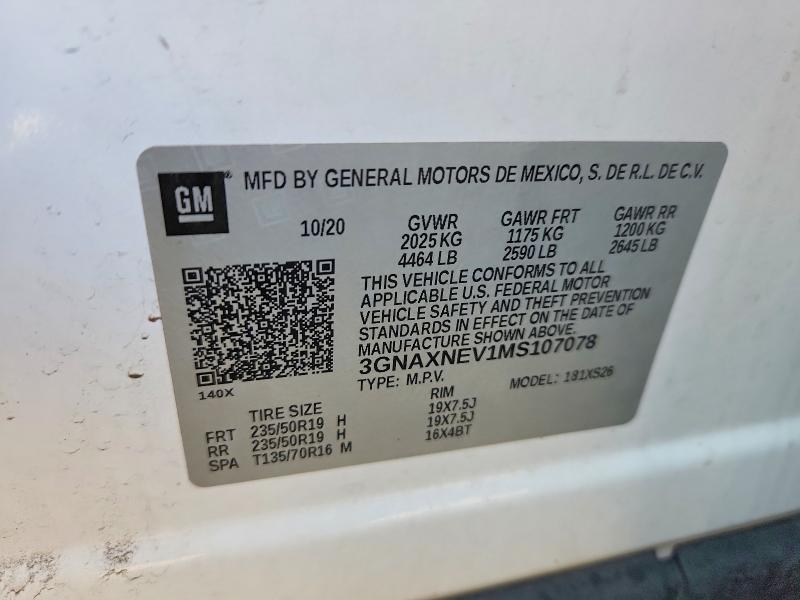 Aukcja sprzedaży 2021 Chevrolet Equinox, vin: 3GNAXNEV1MS107078, numer aukcji: 46853866