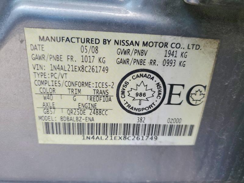 Aukcja sprzedaży 2008 Nissan Altima, vin: 1N4AL21EX8C261749, numer aukcji: 46029286