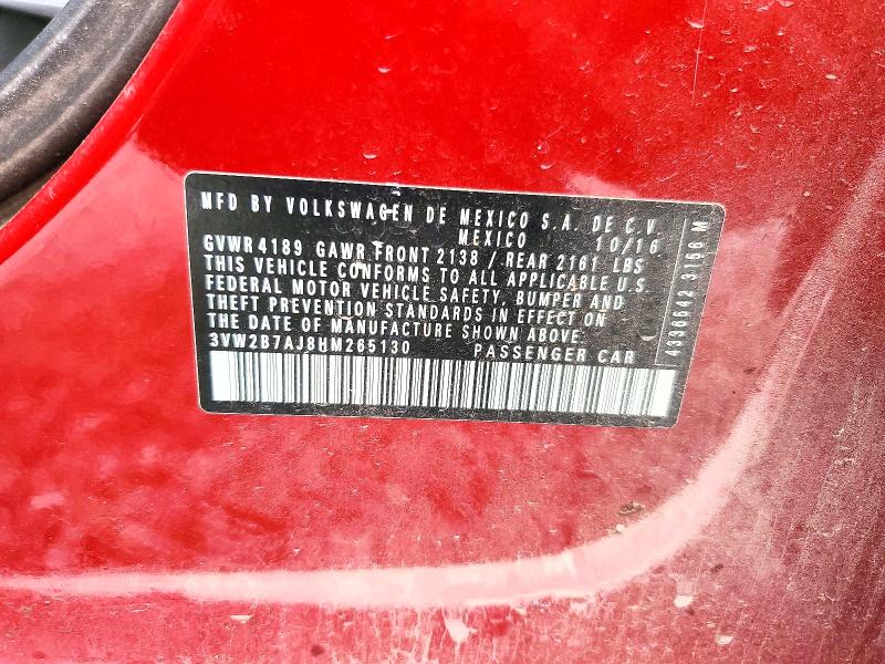2017 Volkswagen Jetta მანქანა იყიდება აუქციონზე, vin: 3VW2B7AJ8HM265130, აუქციონის ნომერი: 41753396