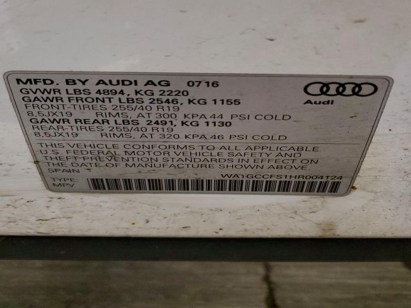 2017 Audi Q3 მანქანა იყიდება აუქციონზე, vin: WA1GCCFS1HR004124, აუქციონის ნომერი: 45701606