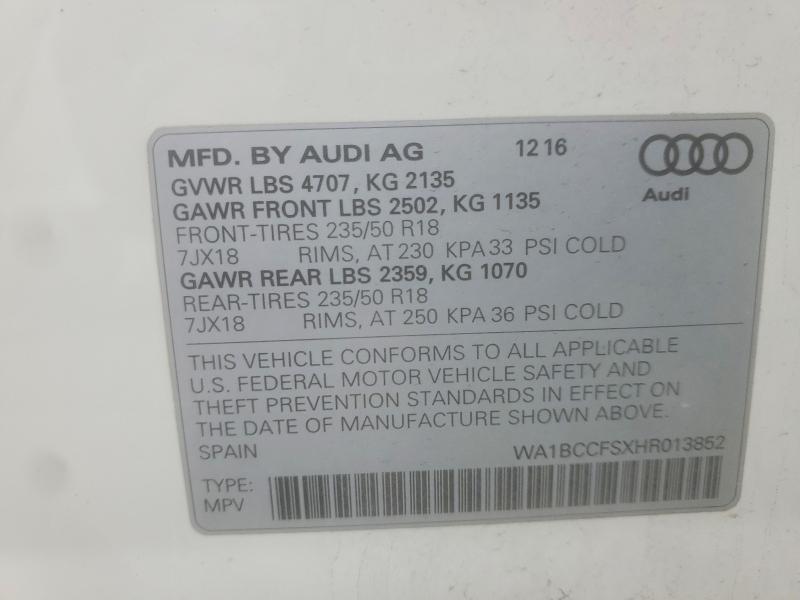 Aukcja sprzedaży 2017 Audi Q3, vin: WA1BCCFSXHR013852, numer aukcji: 47894876