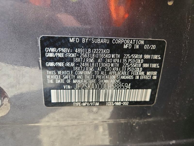 Aukcja sprzedaży 2020 Subaru Forester, vin: JF2SKAXC0LH588594, numer aukcji: 46061096