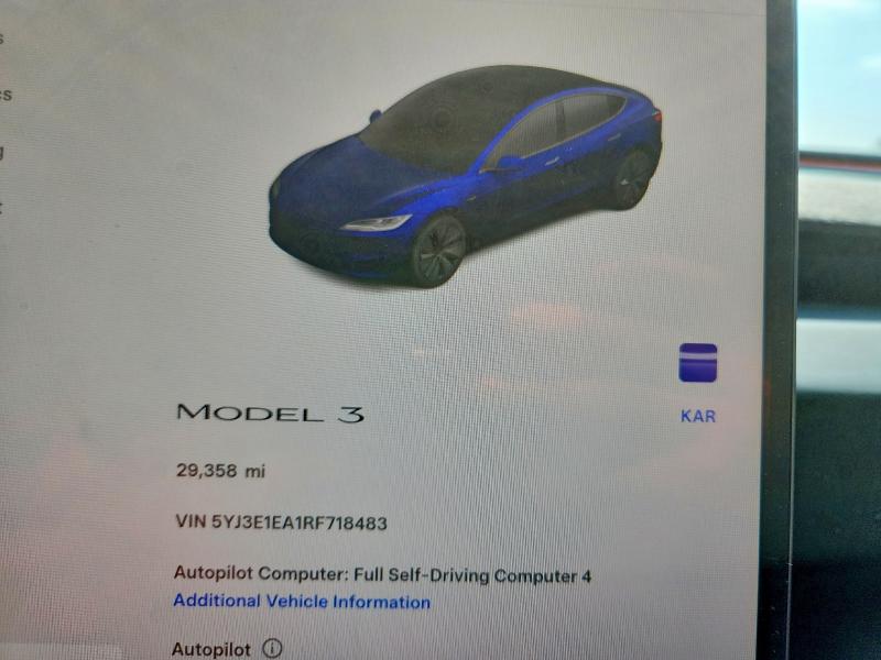 47626616 :رقم المزاد ، 5YJ3E1EA1RF718483 vin ، 2024 Tesla Model 3 مزاد بيع