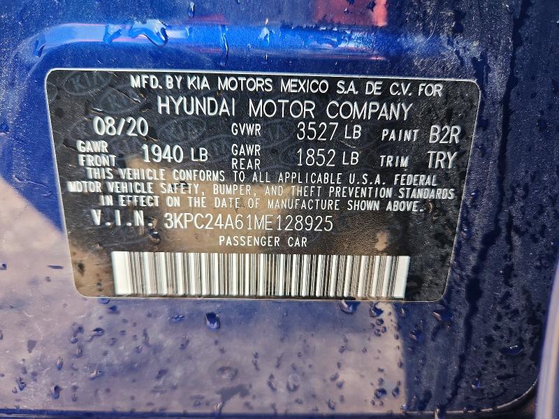 47800856 :رقم المزاد ، 3KPC24A61ME128925 vin ، 2021 Hyundai Accent مزاد بيع
