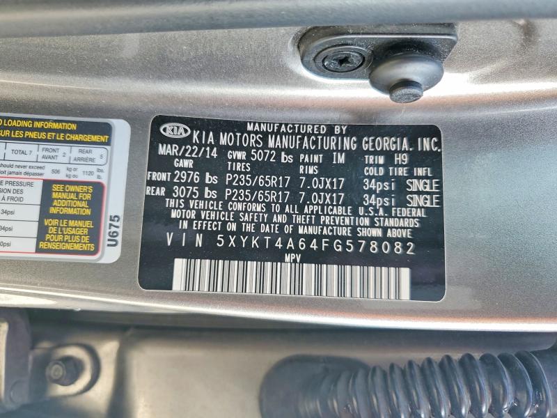 Aukcja sprzedaży 2015 Kia Sorento, vin: 5XYKT4A64FG578082, numer aukcji: 46947426