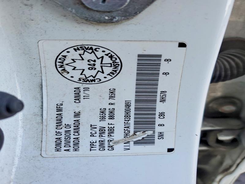 2011 Honda Civic მანქანა იყიდება აუქციონზე, vin: 2HGFA1F43BH004891, აუქციონის ნომერი: 47447156