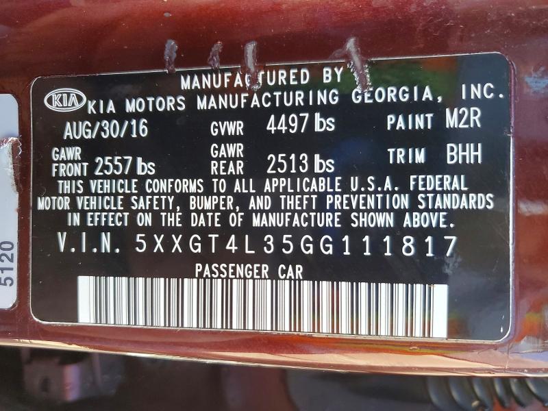 Продаж на аукціоні авто 2016 Kia Optima, vin: 5XXGT4L35GG111817, номер лоту: 47475856
