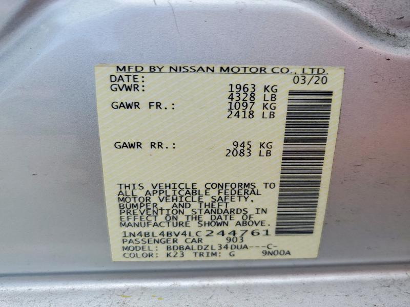 Aukcja sprzedaży 2020 Nissan Altima, vin: 1N4BL4BV4LC244761, numer aukcji: 47624176