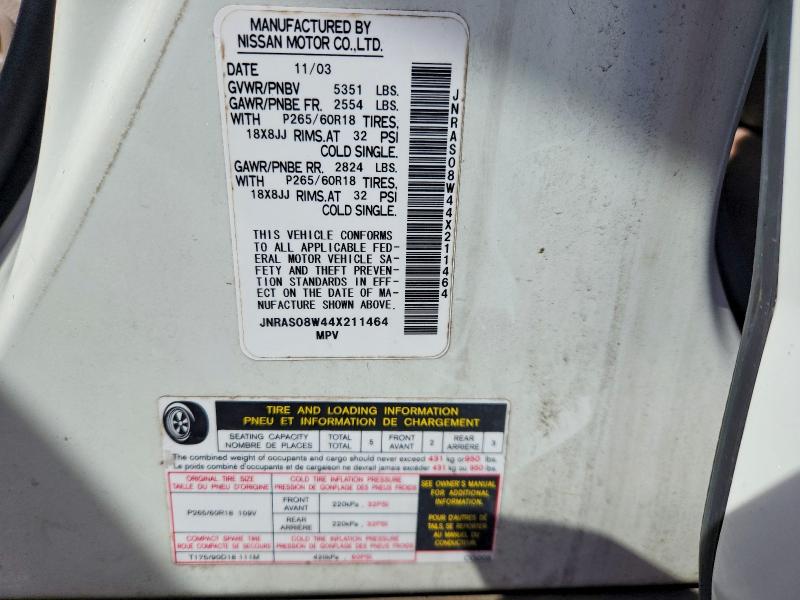 Aukcja sprzedaży 2004 Infiniti Fx35, vin: JNRAS08W44X211464, numer aukcji: 46108416