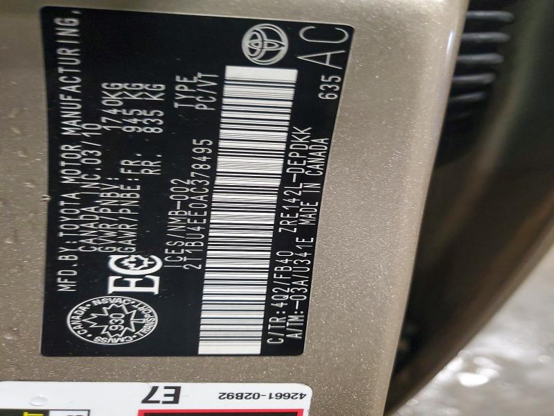 Aukcja sprzedaży 2010 Toyota Corolla, vin: 2T1BU4EE0AC378495, numer aukcji: 45635896