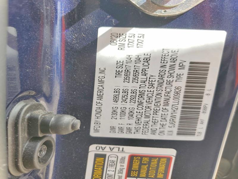 78370905 :رقم المزاد ، 5J6RW1H27LL009826 vin ، 2020 Honda Cr-v مزاد بيع