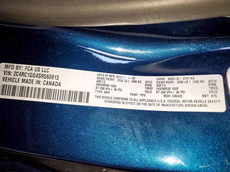 46943956 :رقم المزاد ، 2C4RC1GG4SR560913 vin ، 2025 Chrysler Pacifica مزاد بيع