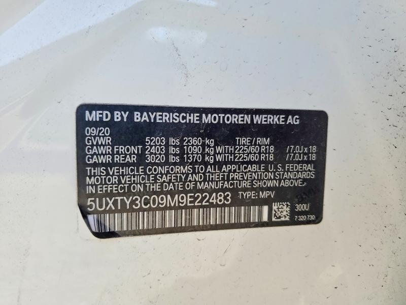 41816736 :رقم المزاد ، 5UXTY3C09M9E22483 vin ، 2021 Bmw X3 مزاد بيع