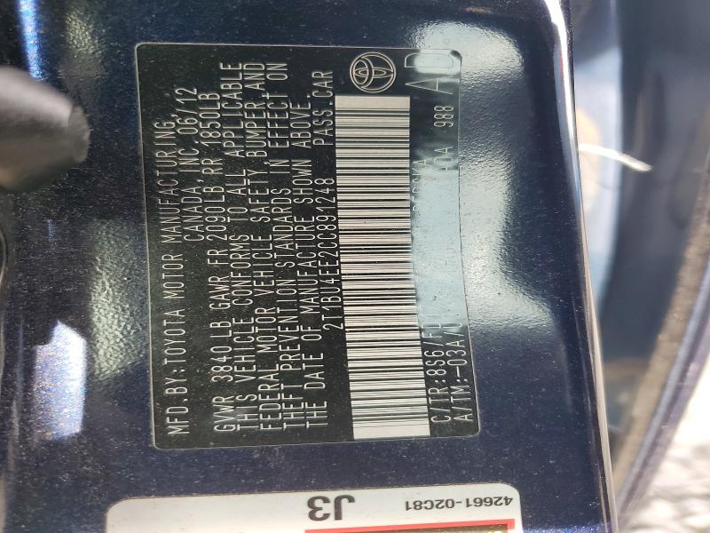 Aukcja sprzedaży 2012 Toyota Corolla, vin: 2T1BU4EE2CC891248, numer aukcji: 79166105