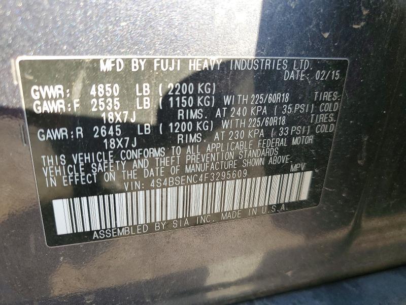 2015 Subaru Outback მანქანა იყიდება აუქციონზე, vin: 4S4BSENC4F3295609, აუქციონის ნომერი: 41724686