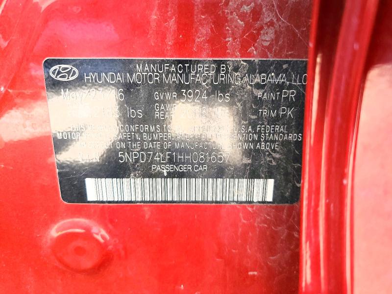 Продажа на аукционе авто 2017 Hyundai Elantra, vin: 5NPD74LF1HH081657, номер лота: 99569525