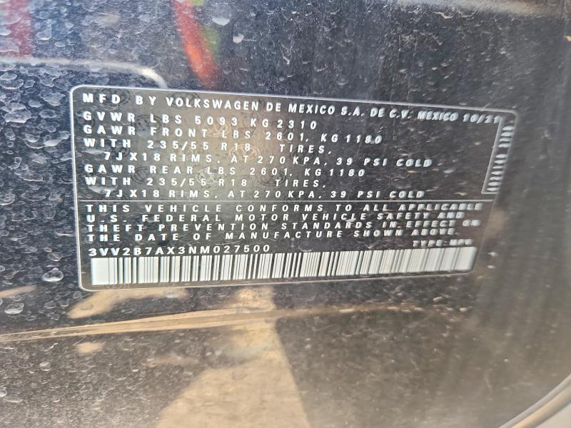 Aukcja sprzedaży 2022 Volkswagen Tiguan, vin: 3VV2B7AX3NM027500, numer aukcji: 79671165