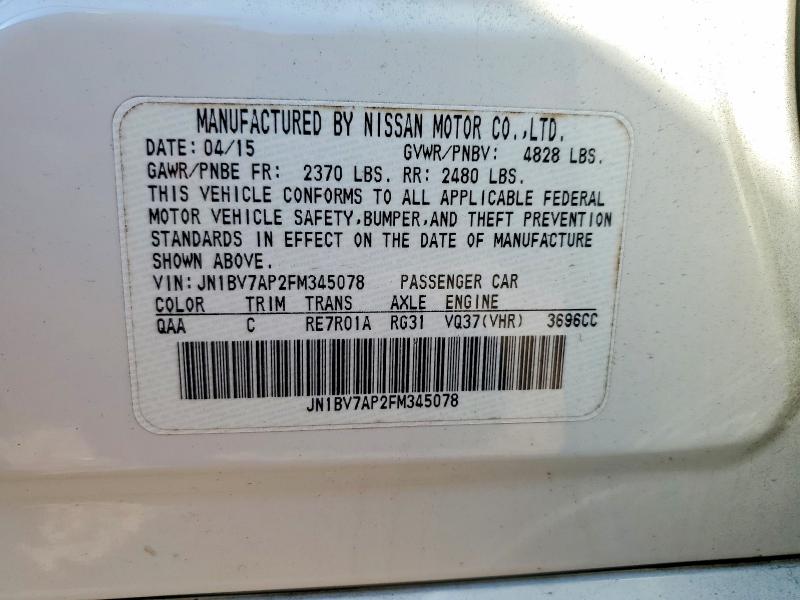 Aukcja sprzedaży 2015 Infiniti Q50, vin: JN1BV7AP2FM345078, numer aukcji: 79693235
