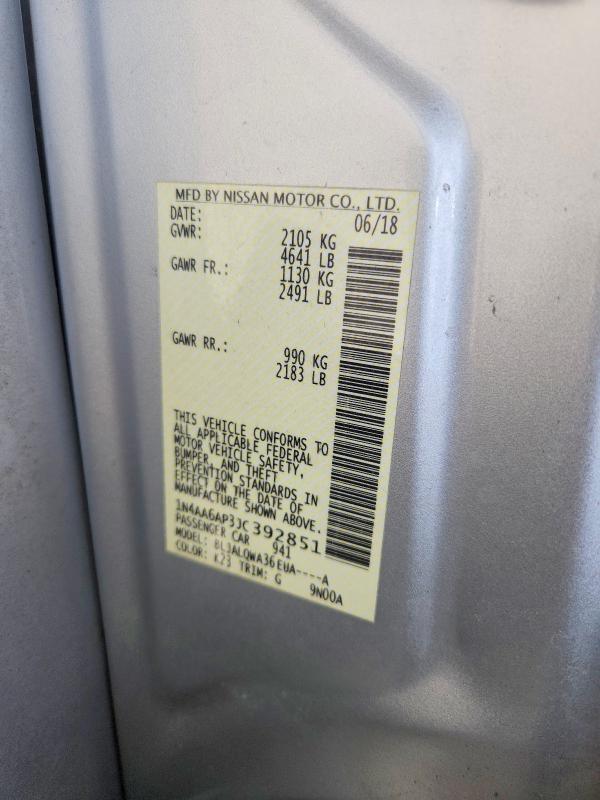 79646425 :رقم المزاد ، 1N4AA6AP3JC392851 vin ، 2018 Nissan Maxima مزاد بيع