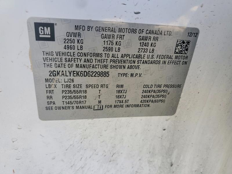 Aukcja sprzedaży 2013 Gmc Terrain, vin: 2GKALYEK6D6229885, numer aukcji: 46090456