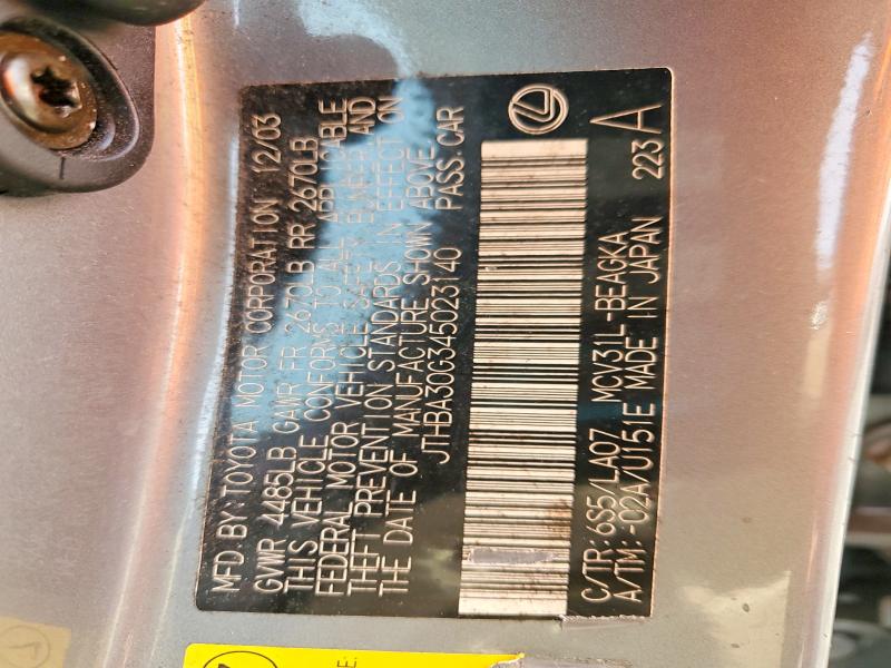 Aukcja sprzedaży 2004 Lexus Es 330, vin: JTHBA30G345023140, numer aukcji: 48019696