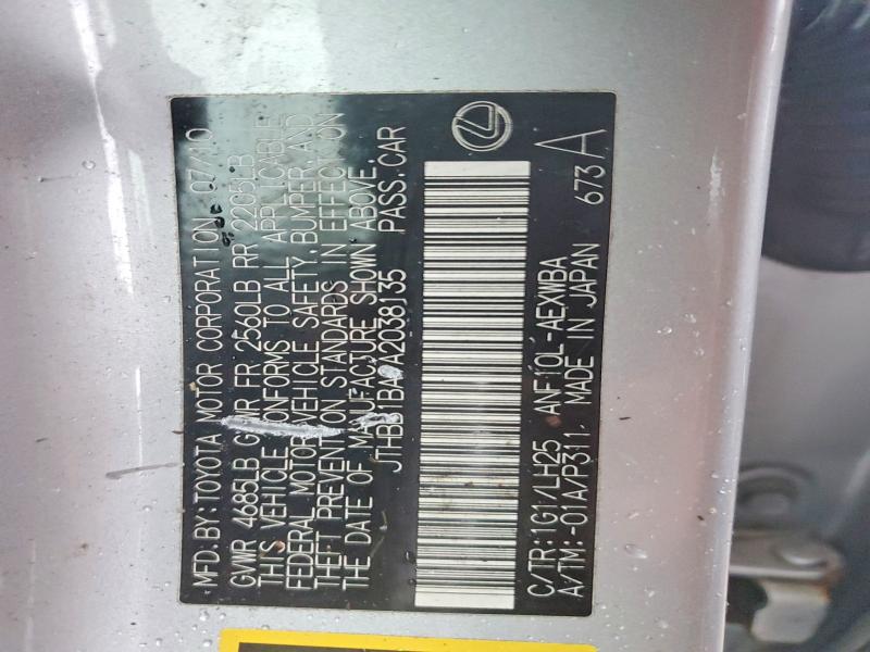 Aukcja sprzedaży 2010 Lexus Hs 250h, vin: JTHBB1BA9A2038135, numer aukcji: 41774436