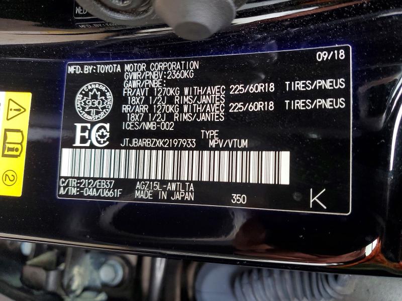 Aukcja sprzedaży 2019 Lexus Nx 300, vin: JTJBARBZXK2197933, numer aukcji: 79156565