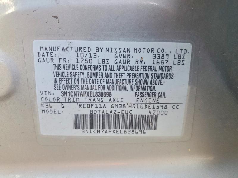 Продажа на аукционе авто 2014 Nissan Versa, vin: 3N1CN7APXEL838696, номер лота: 47955436