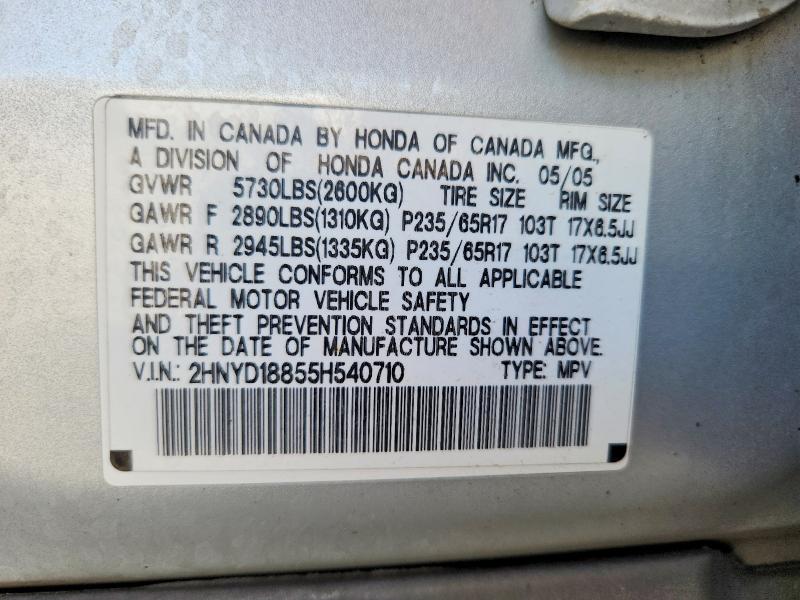 46198466 :رقم المزاد ، 2HNYD18855H540710 vin ، 2005 Acura Mdx مزاد بيع