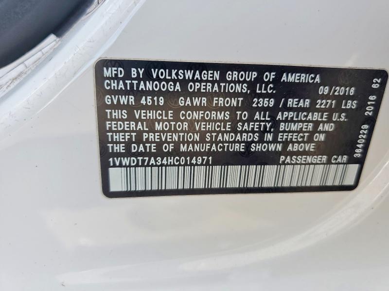 Продаж на аукціоні авто 2017 Volkswagen Passat, vin: 1VWDT7A34HC014971, номер лоту: 42000406