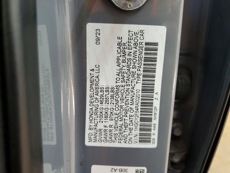 46810016 :رقم المزاد ، 1HGCY2F54RA002010 vin ، 2024 Honda Accord مزاد بيع