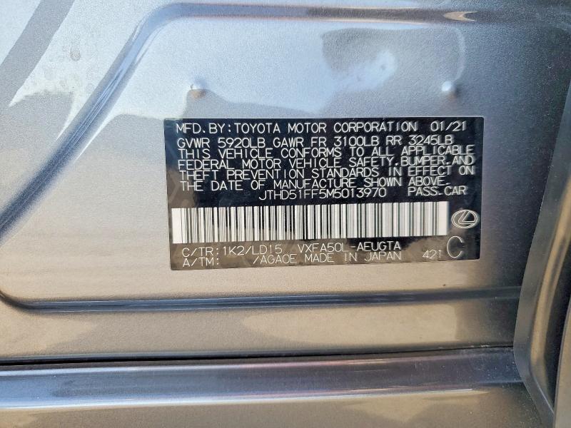 47274396 :رقم المزاد ، JTHD51FF5M5013970 vin ، 2021 Lexus Ls 500 مزاد بيع