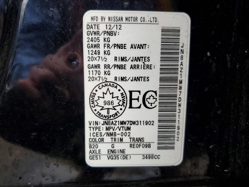 Aukcja sprzedaży 2013 Nissan Murano, vin: JN8AZ1MW7DW311902, numer aukcji: 47352646
