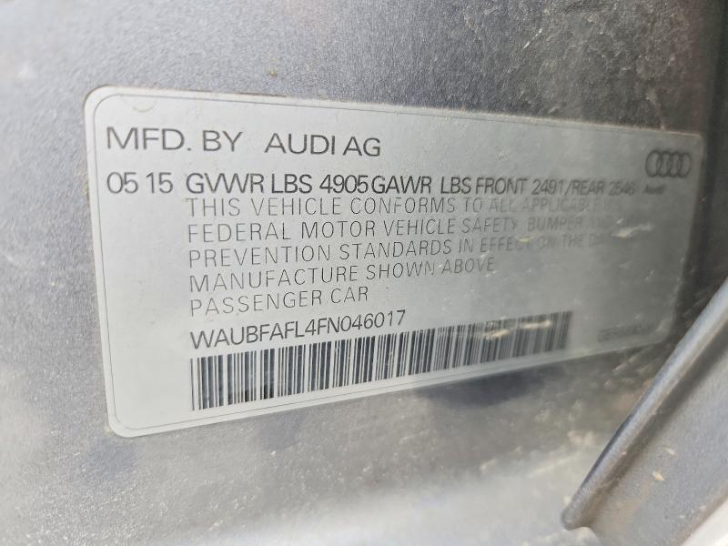 2015 Audi A4 მანქანა იყიდება აუქციონზე, vin: WAUBFAFL4FN046017, აუქციონის ნომერი: 45985726