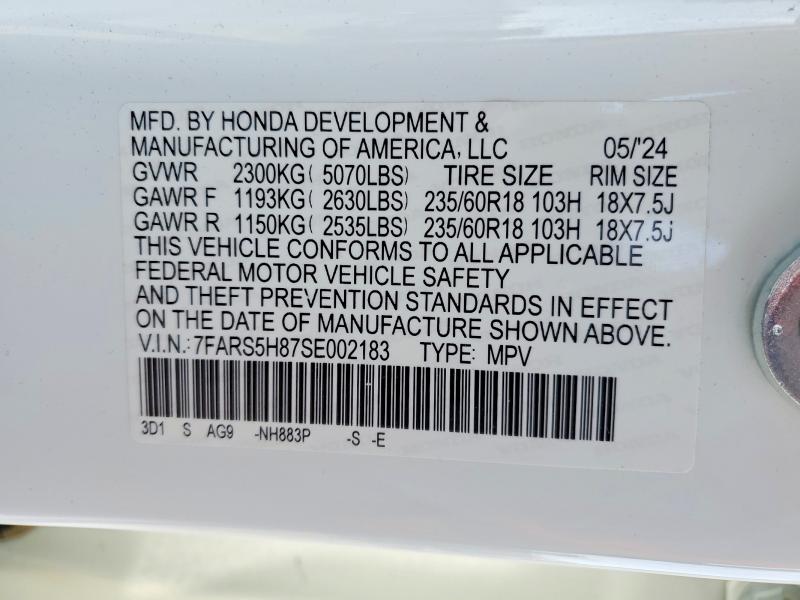 79807795 :رقم المزاد ، 7FARS5H87SE002183 vin ، 2025 Honda Cr-v مزاد بيع