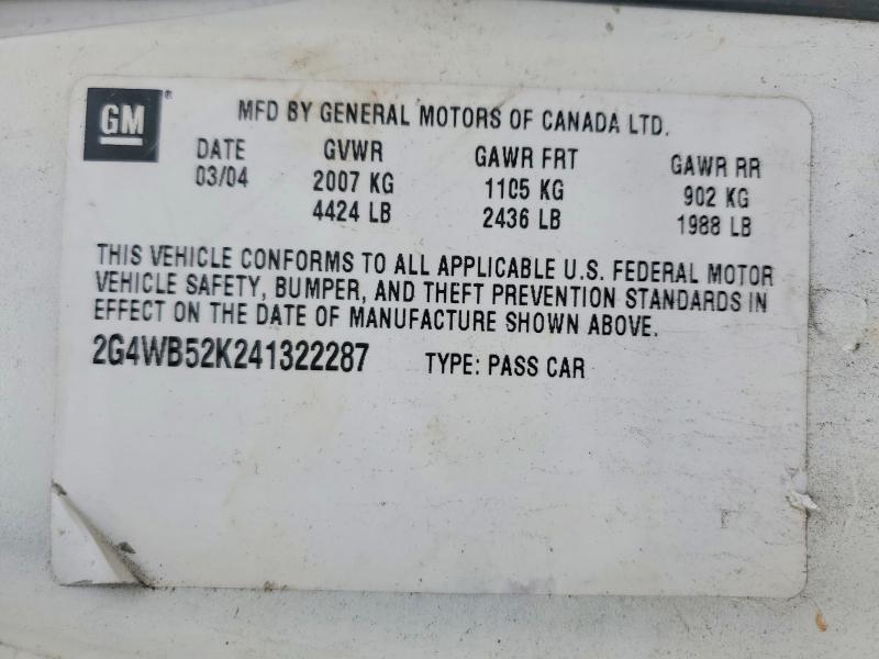 77241755 :رقم المزاد ، 2G4WB52K241322287 vin ، 2004 Buick Regal مزاد بيع